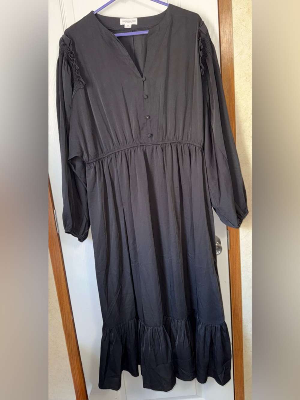 Black Long Sleeve Button Front Maxi Dress